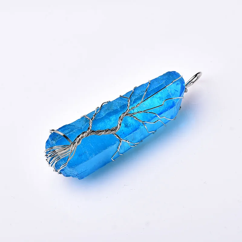 Natural Crystal Pendant Tree Of Life Blue Jewelry Mineral Jewelry Fashion Simple Stone For Men Women Jewelry Handmade Amulet