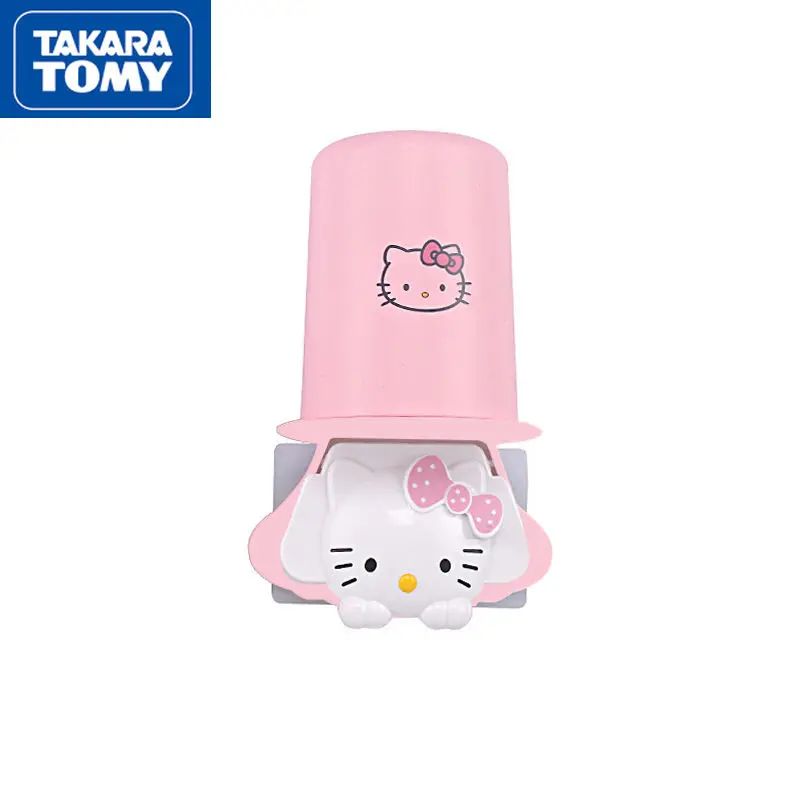 TAKARA TOMY Cute Cartoon Hello Kitty Toothbrush Holder Suction Wall Wall Free Punch Wash Mouth Cup Holder Set