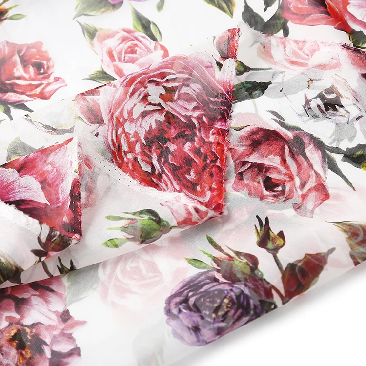 Europe and America Peony Flower Printed Chiffon or Cotton Fabric For Woman\'s Summer Dress Blouse Stoffa Tuch Tela Ткань DIY