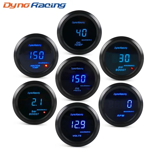 Dynoracing 2 ""52mm coche Digital Turbo Boost manómetro PSI BAR agua temperatura aceite medidor de presión voltímetro tacómetro, Rpm gauge