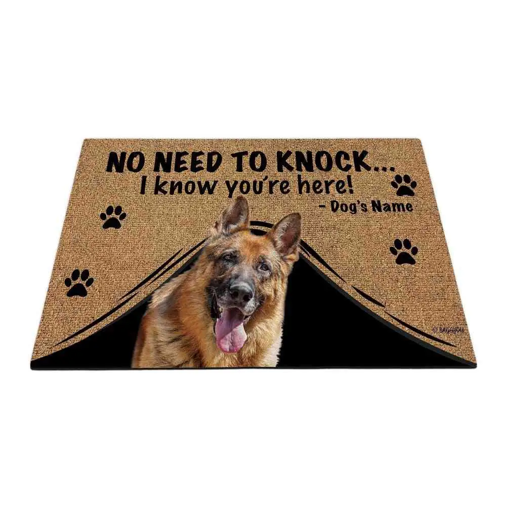 

Personalized Dog's Name Outdoor Doormat with My Love Dog German Shepherd Welcome Floor Mat Not Need to Knock I Know You're Here