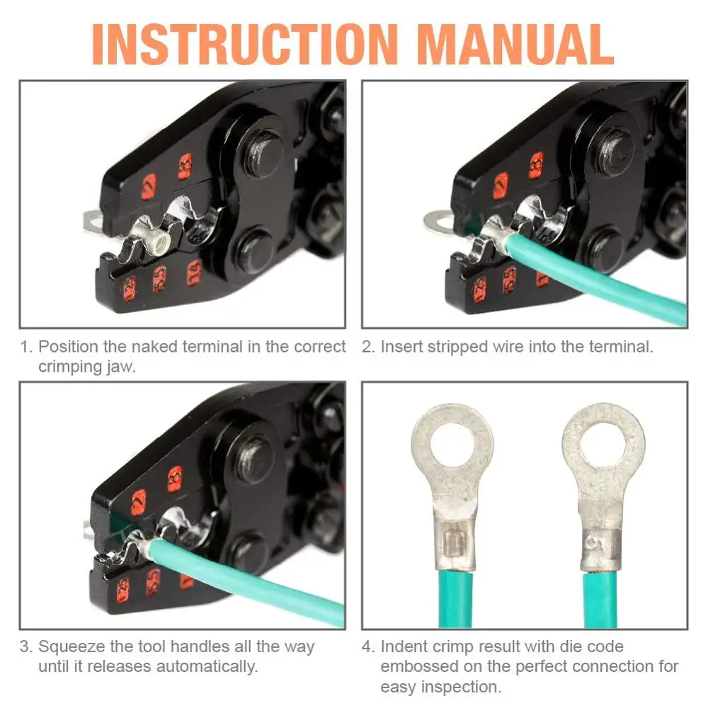 IWISS IWS-16 Ratchet Crimping Tool for Non-Insulated Terminals  from AWG 22-6 with Polished Jaw crimping pliers