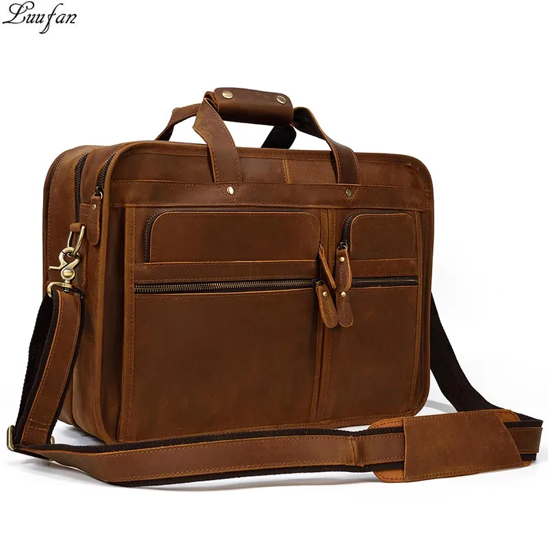 Genuine Leather Business Briefcase for Man 17 inch Laptop Handbag Large travel bag Multifunction Big Shoulder Bag Male Work Tote