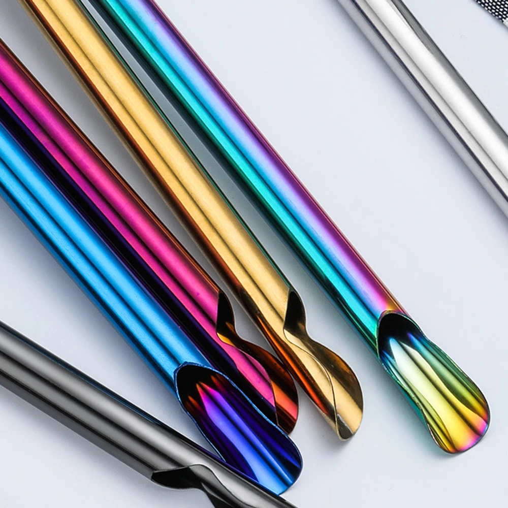 1Pcs Drinking Straw Reusable Metal Set  Bubble Tea  304 Stainless Steel Smoothie Milk Shake Straws Stirring Spoon