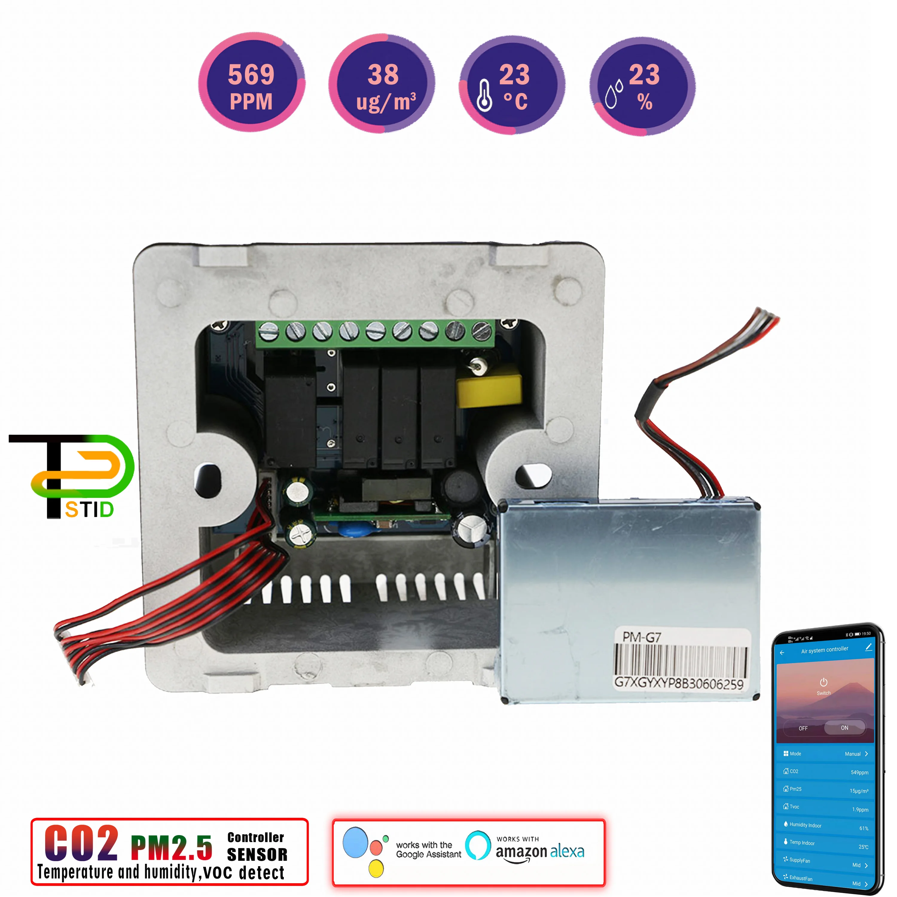 Imagem -05 - Regulador do Monitor da Qualidade do ar do Co2 do Voc Pm2.5 da Umidade do Temp para o Controle Proporcional do Sistema Rs485 010v da Ventilação da Casa de Wifi