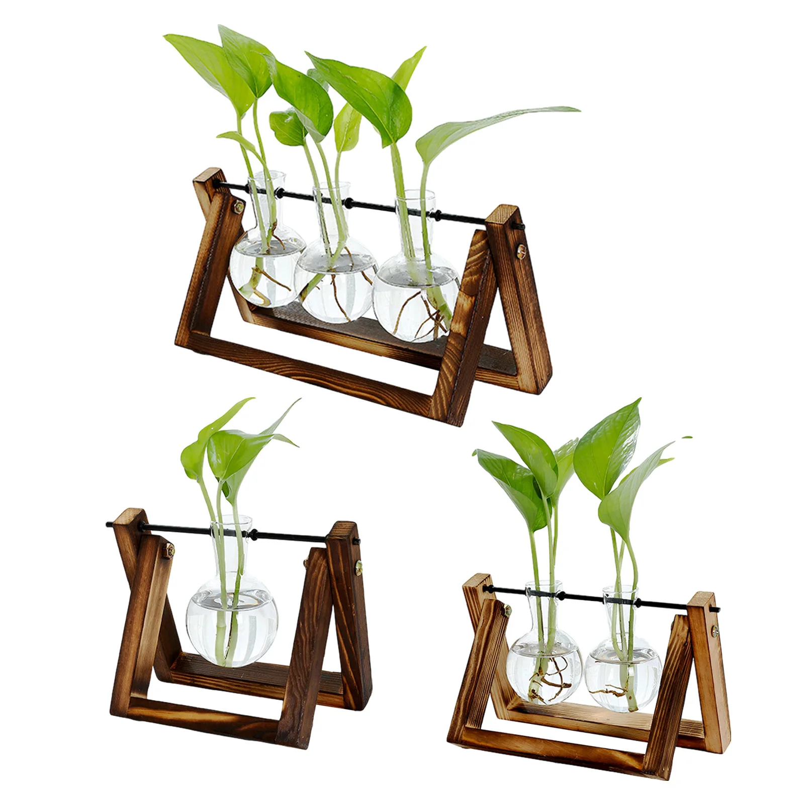 Glass Planter Bulb Vase Desktop Glass Fish Tank Tabletop Plant Terrarium With Wood Stand Home Decoration Drop Shipping Wholesale