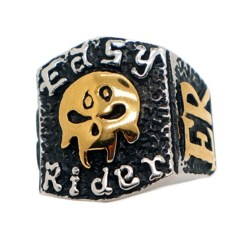 Size7 To Size 15 Unisex 316L Stainless Steel Easy Rider Gold Silver -Color 69 Skull Ring