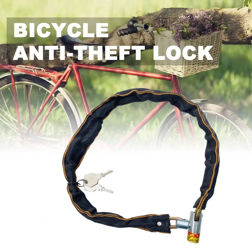 

Bike Chain Lock Anti-Scratch with Keys MTB Road Bike Accessory Safety Anti-Theft Lock Chain Cloth Chain Lock Security Supplies