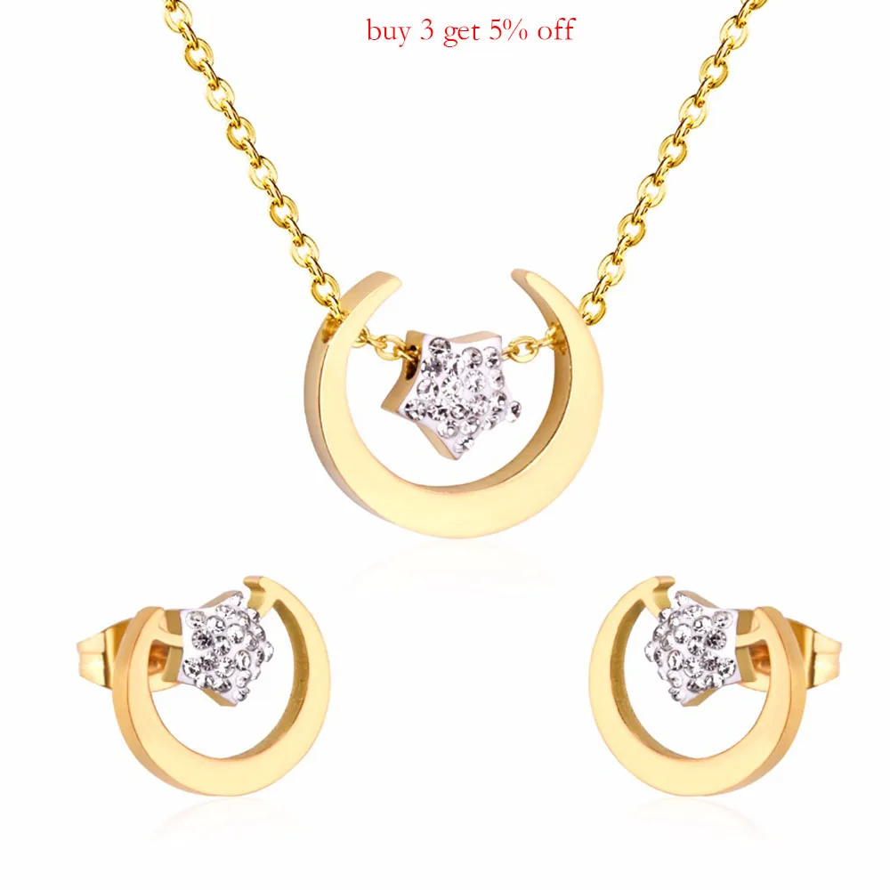 LUXUKISSKIDS Trendy Fashion Women Wedding Jewelry Moon Shape Cubic Zircon Bridal Necklace Earrings Jewelry Sets