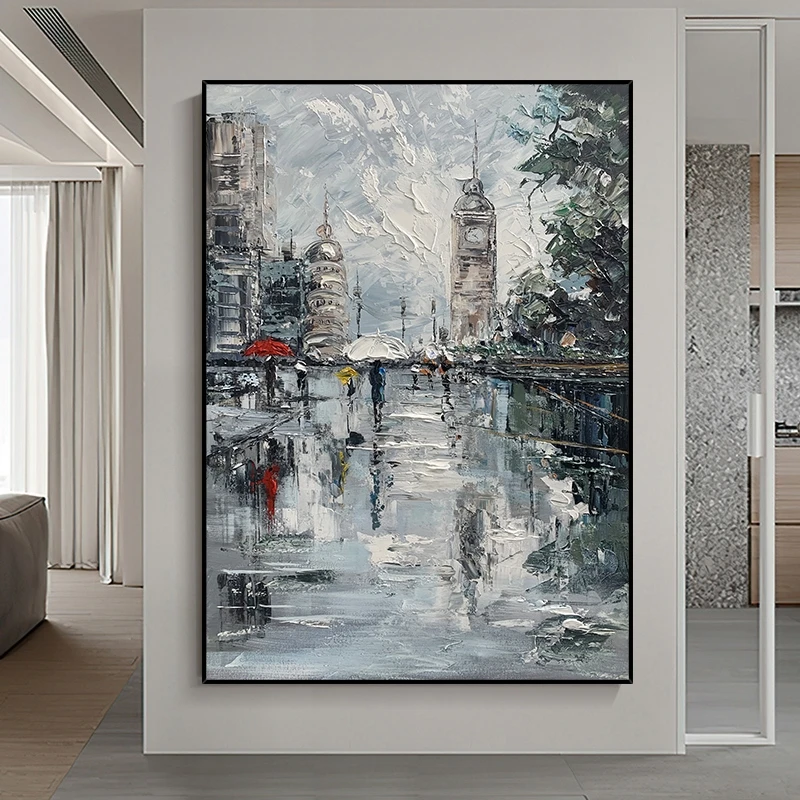 

Knife Landscaple Oil Painting Northern Europe Light Luxury Style Decorative City Palette Knife Oil Painting Art Paintings