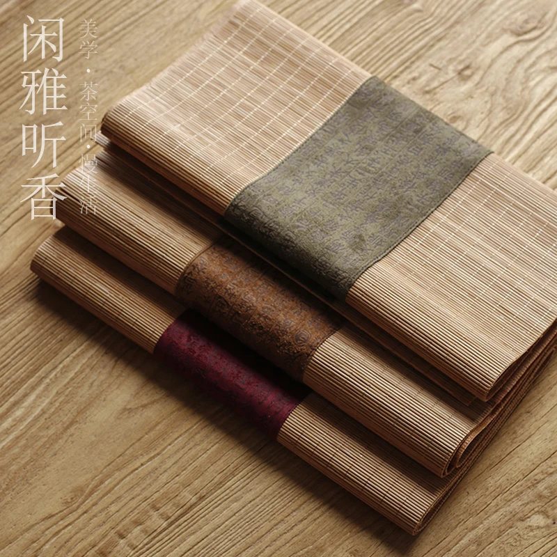 

traditional bamboo linen tea mat Zen style tea table runner tea tray insulation pad for tea table tea curtain