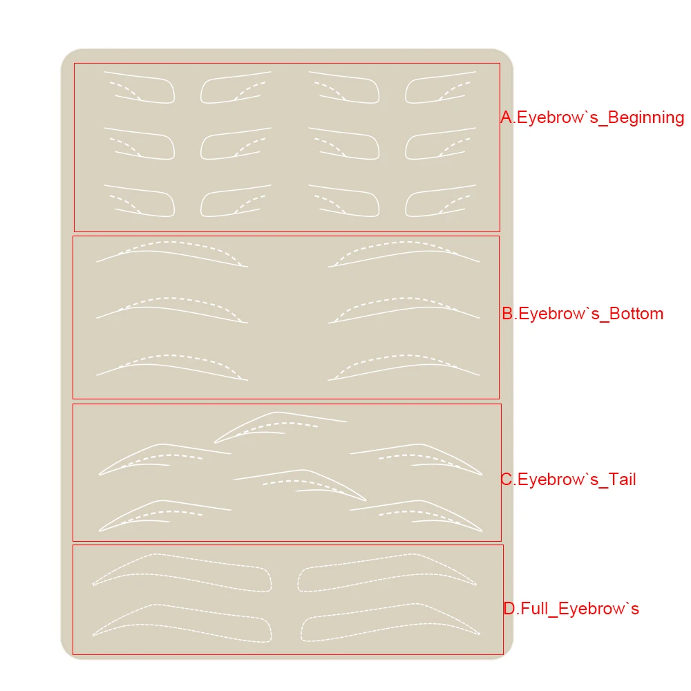 Piel de látex para Microblading, cejas para principiantes, pieles de práctica falsas 4 en 1, suministros de tatuaje de cejas de látex, No necesita tinta