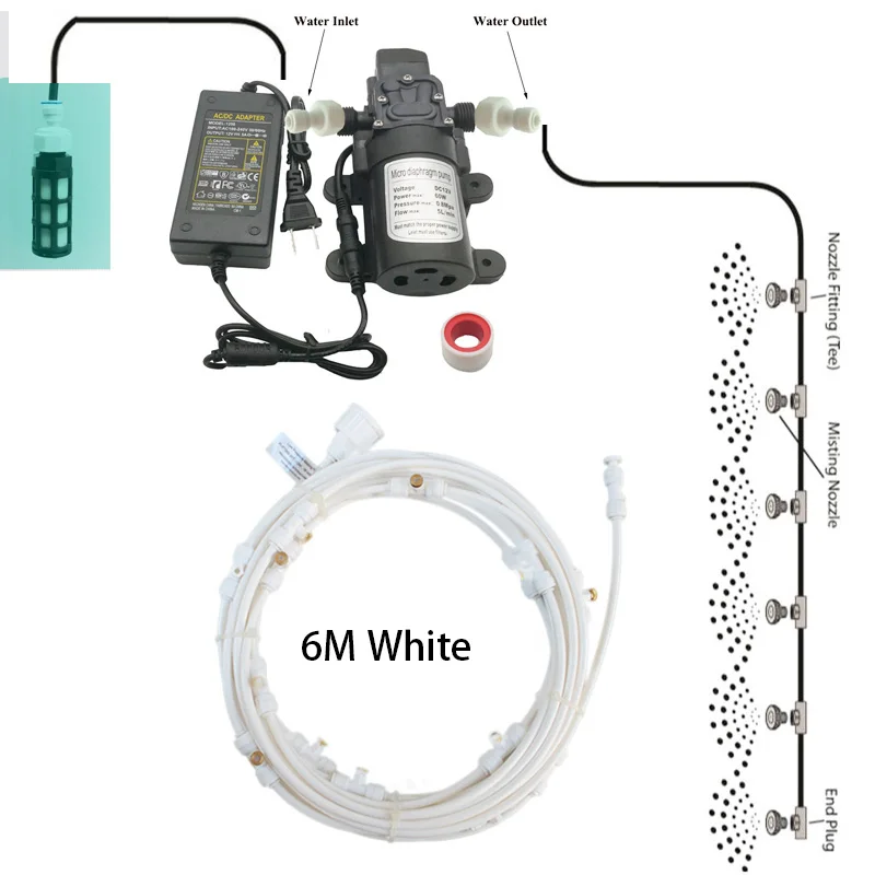 Misting Cooling System With Pump Filter Kit 20FT-60FT Mister Line Brass Nozzle 5L/Min For Outdooor Patio Porch Backyard