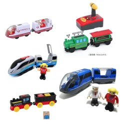 Tren Eléctrico con control remoto, 2 secciones, enlace magnético, compatible con coche de juguete, pista de madera, blanco, rojo, tren Harmony