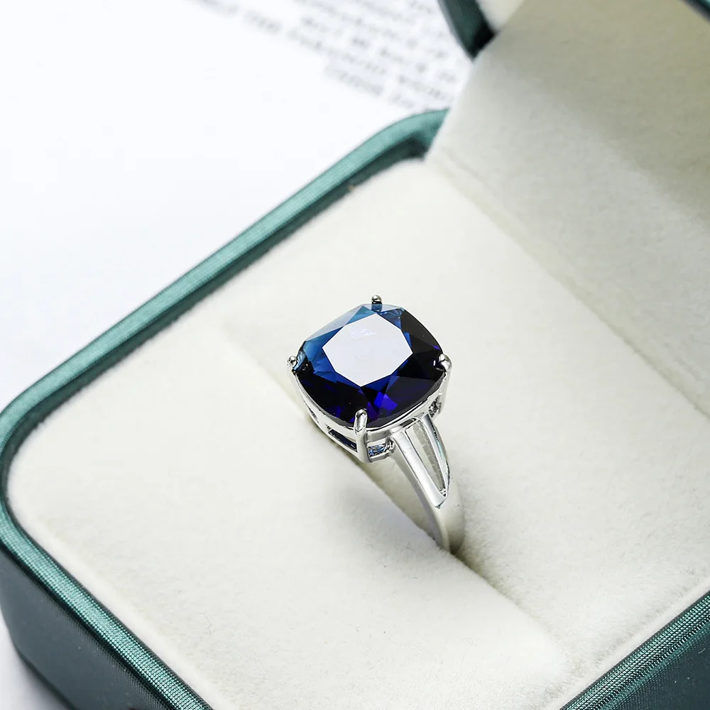 New Fashion Blue Square Cut Four Claws Rings for Women Inlaid Zircon Crystal Stone Wedding Jewelry Female Best Gift Rings