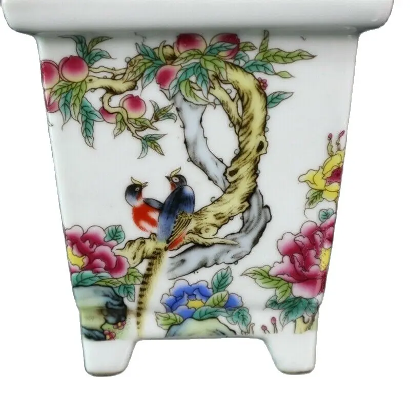 Fushou Flower and Bird Quadrilateral Flower Pot, Old Porcelain, Pastel, Chinese