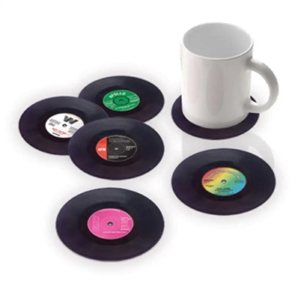 Retro Plastic Vinyl Record Coaster Cup Mat Black Retro Mug Coaster Pad Heat-resistant Non Slip Hot Drink Holder Home Decor