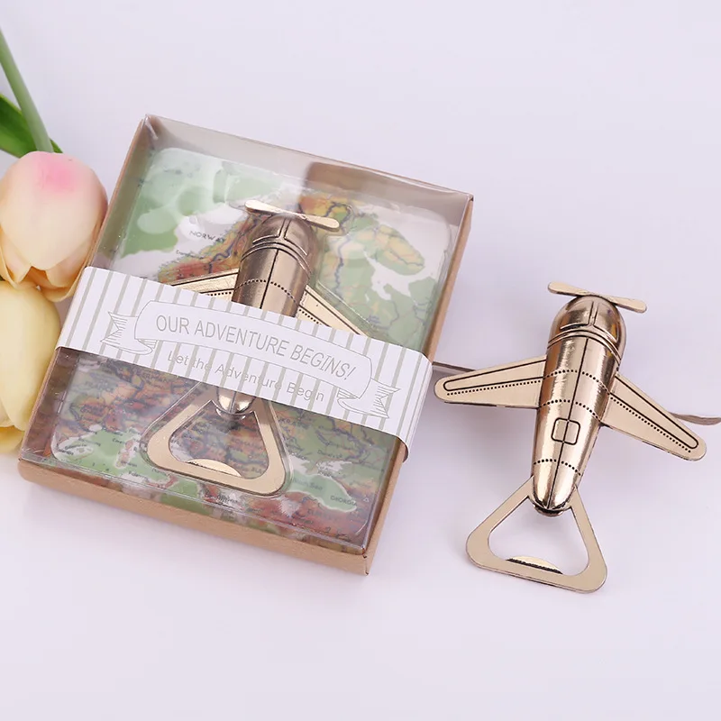 (5pcs) Our Adventure Begin Antique Airplane Bottle Opener Wedding Favors Beer Openers