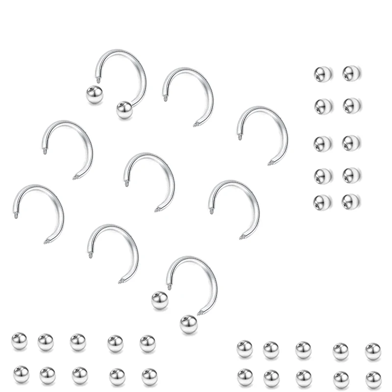 20Pcs Titanium Screw Round Barbell Parts Horseshoe Ring Nose Ring Earring Replacement Piercing Jewelry Metal Accessories 14G 16G