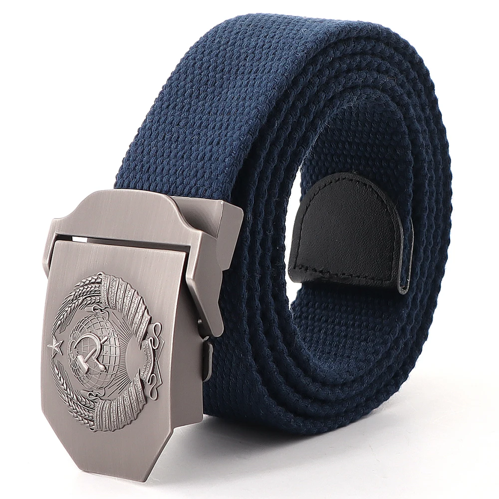 Men&Women Canvas belt 3D Soviet National Emblem Metal Buckle Jeans Belt Tactical Belts for Men Belt Plus Size