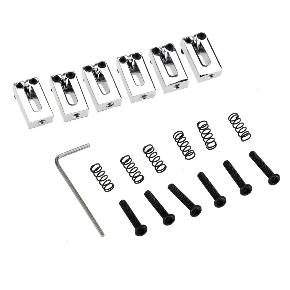 Wilkinson 10.5mm Wide 52.5mm String Spacing Saddles for Squier Standard/Mexico Fender ST Tremolo Bridge, Chrome (Set of 6)