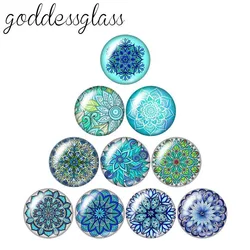 New beauty Water Blue patterns Bohemia 10pcs 12mm/18mm/20mm/25mm/30mm Round photo glass cabochon demo flat back Making findings