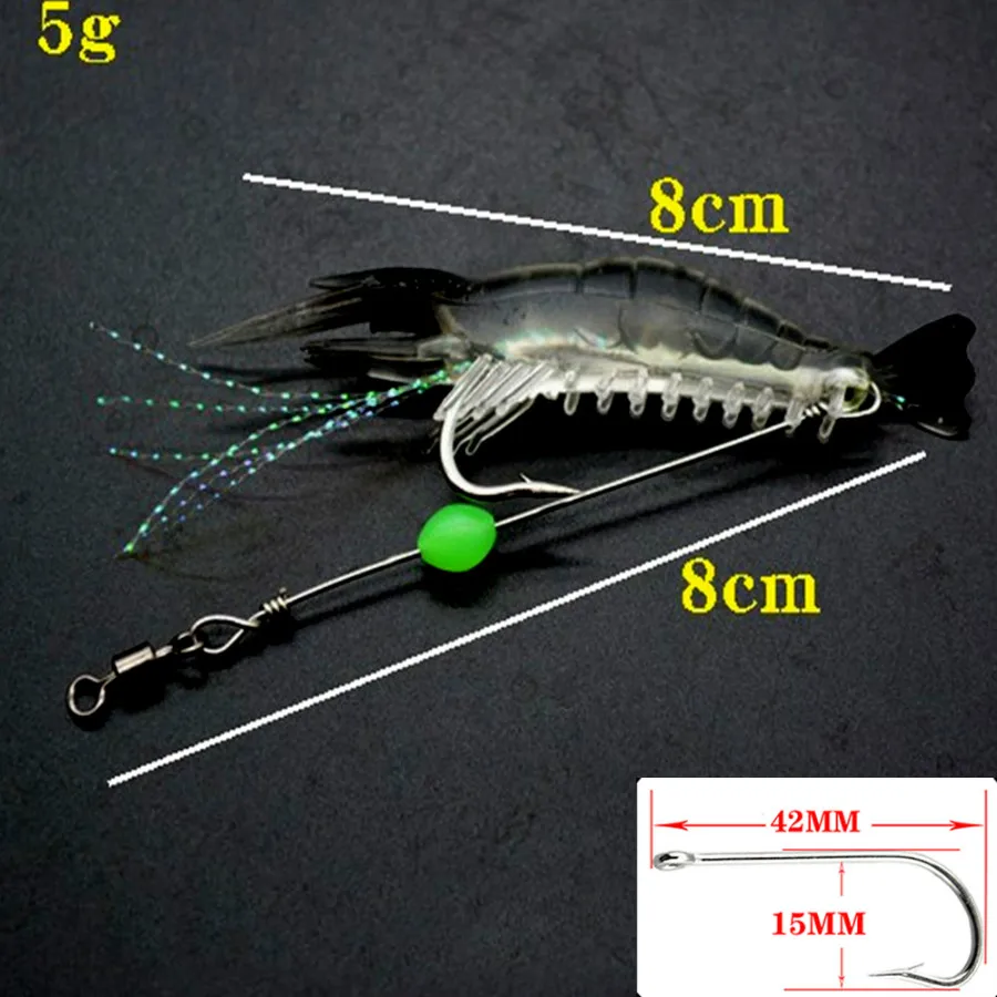 7pcs 8cm 5g Luminous Fake Shrimp Soft Silicone Artificial Bait with Bead Swivels hook for fishing Sabiki Rig Fishing Tackle Sea