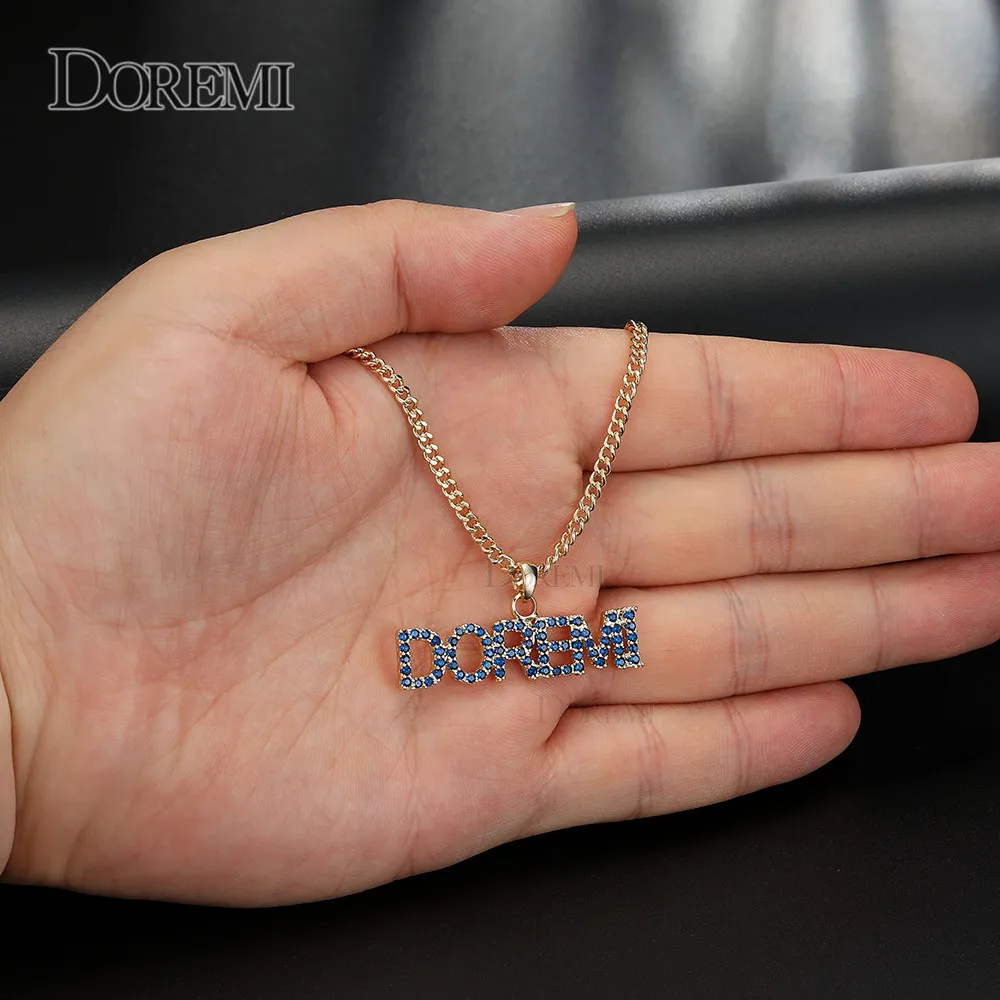 DOREMI 4Colors 3A Zircon Personalized Custom Name Necklace for Women Men Pendant Stone Chain Zirconia Necklace 4mm Cuban Chain
