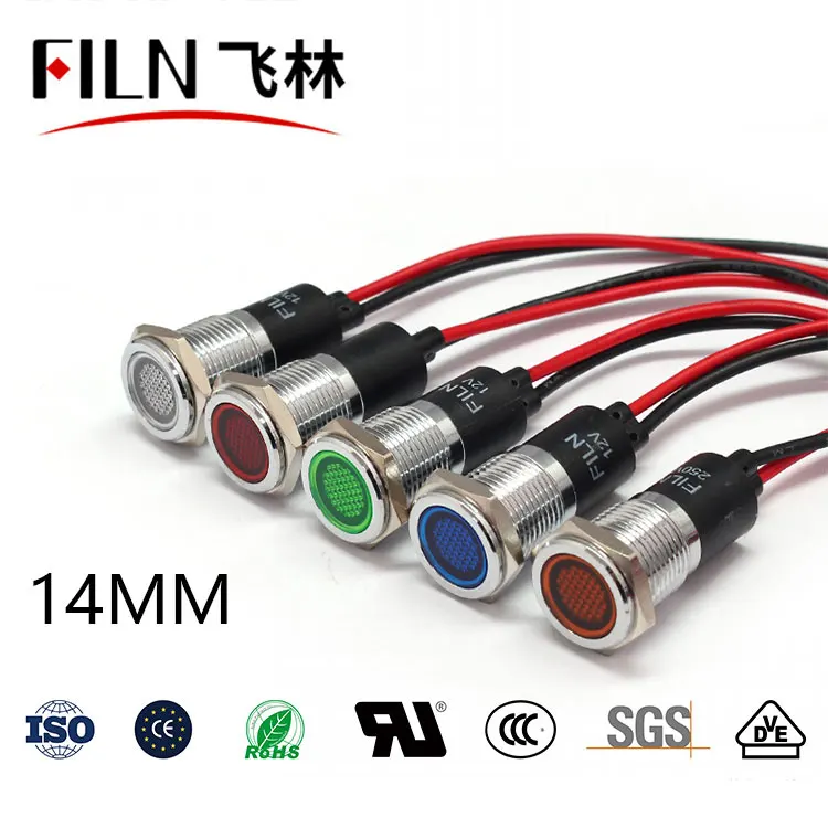 FILN Metal 14mm 12v 24v 220v 110v signal lights Distribution box led indicator lights with wire