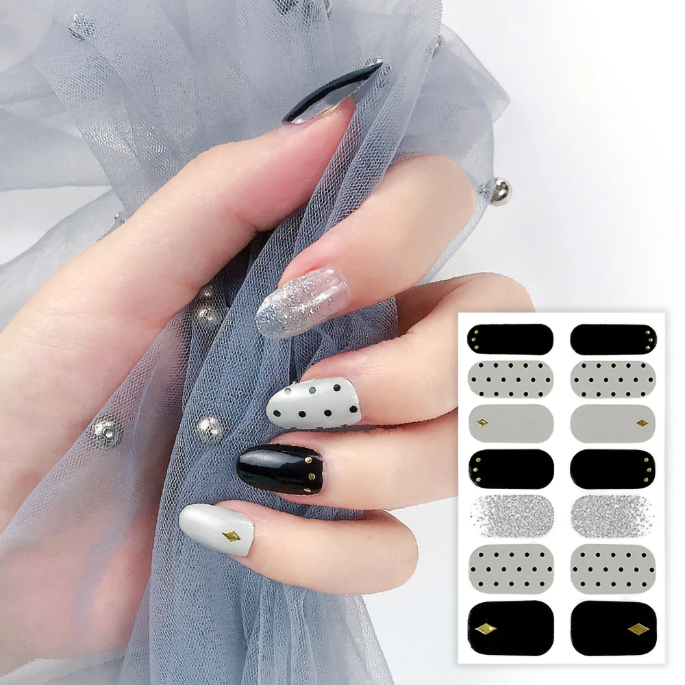 Innovative Fashion Full Coverage Nail Art Sticker Strips Gel Wraps for Manicure Decals Foil Decoration Design Glitter,Fake,False