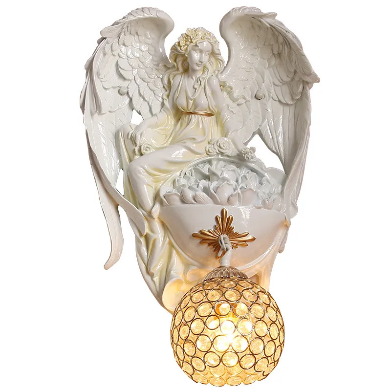 European retro Angel wall lamp living room corridor bedroom bedside lamp individual creativity led gold wall lamp