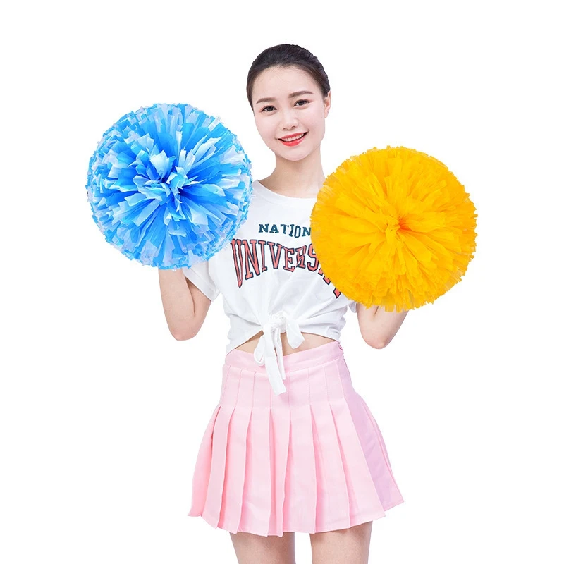 2Pcs Girls Cheerleading Pompoms Cheering Dance Decoration Plastic Handles Cheerleading Flower Ball Metallic Cheerleader Pom Poms