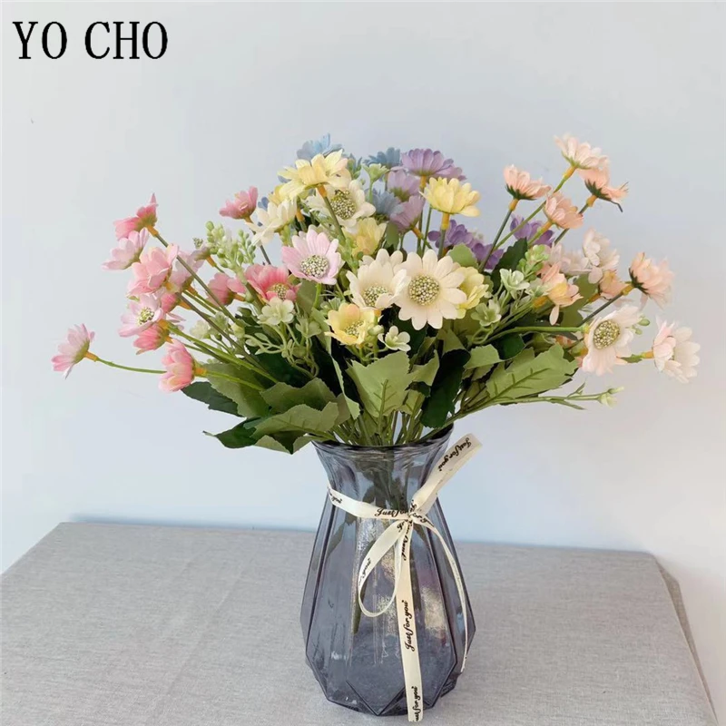 

YO CHO Mini Bouquet Artificial Flower Silk Daisy DIY Bridesmaid Bouquet Flower Arrangement Daisy Bunch Home Wedding Party Decor