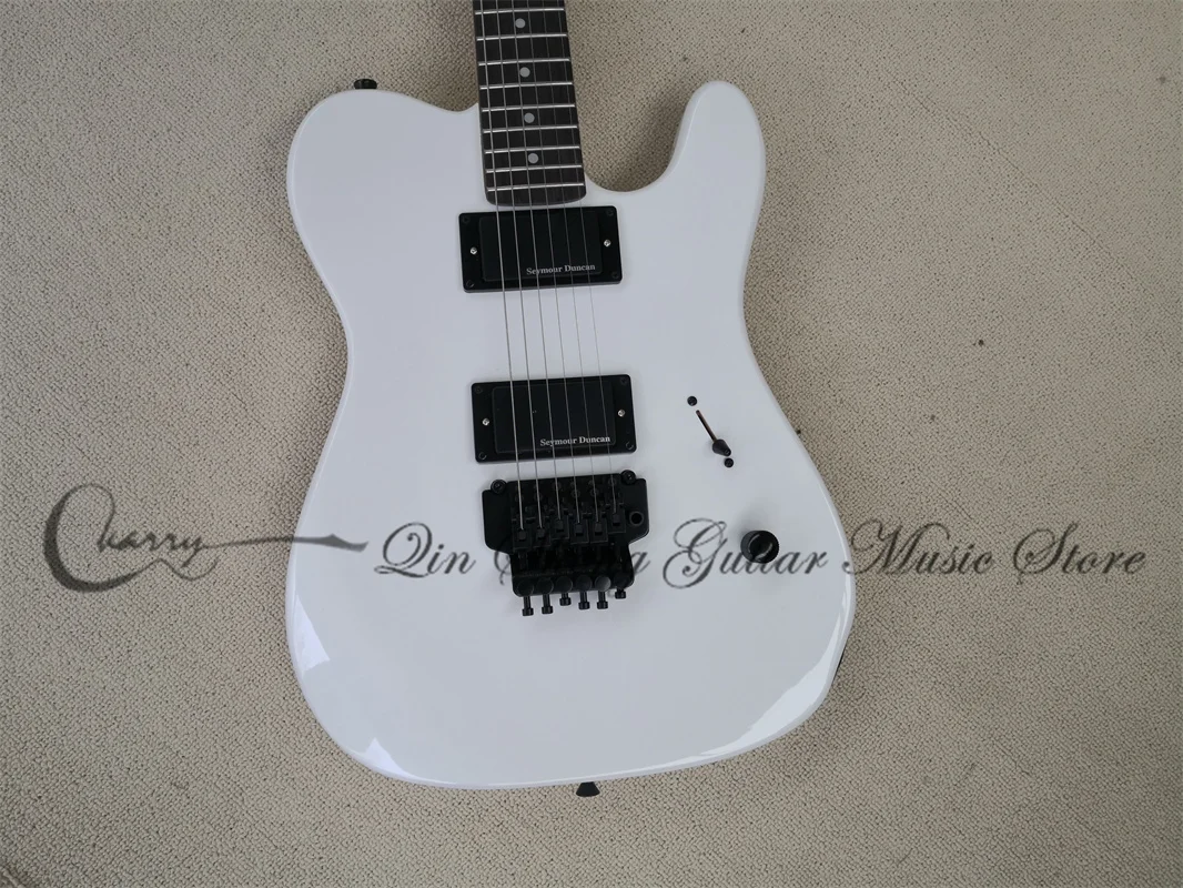 Pre-customized 6 Strings Electric Guitar,Tel guitar,white body,HH pickups,tremolo bridge,star head,black buttons