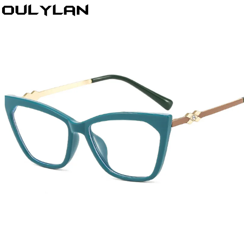 Oulylan TR90 Anti-Blue Light Cat Eye Glasses Frame Women Retro Metal Eyeglasses Frame Men Optical Compute Prescription Spectacle