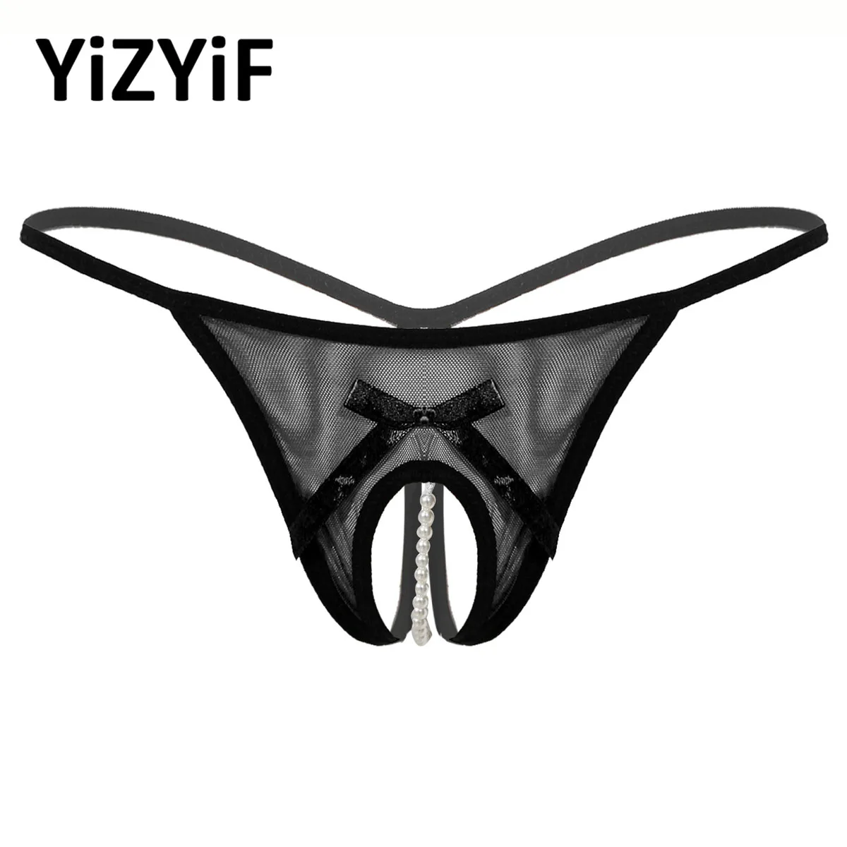 

Sexy Open Crotch Panties Women Sissy Crotchless Briefs Mesh See-Through T-back Underpants Low Waist Pearls Underwear