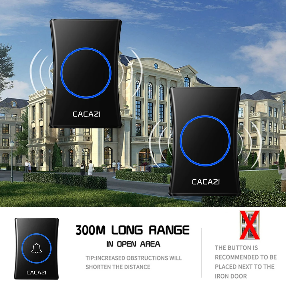 CACAZI Intelligent Waterproof Wireless Doorbell 3 4 Button 1 2 3 Receiver US EU UK Plug Home Cordless Call Bell 300M Remote