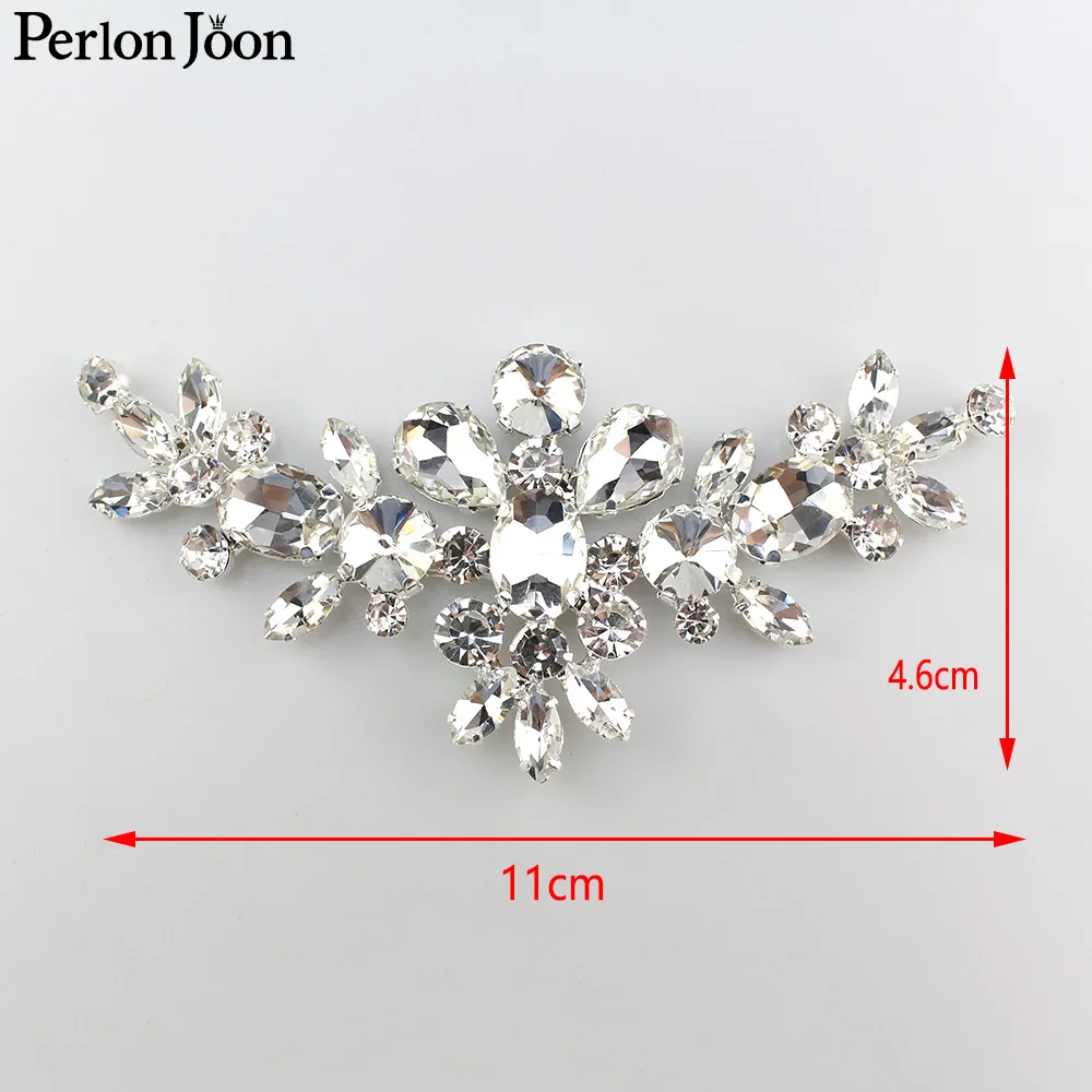 1pcs plating silver sparkle rhinestone neckline crystal applique sew on wedding dress clothing accessories YHX071-072