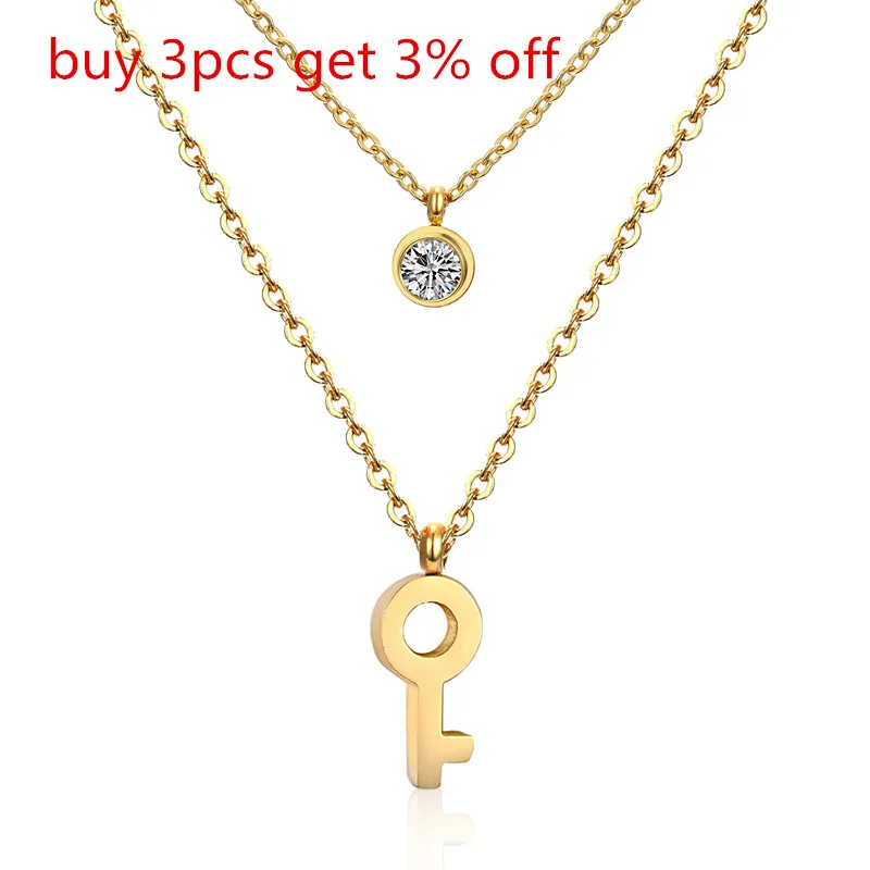 LUXUSTEEL Double Layer Golden Color Cross Pendant Necklace With Round Cubic Zirconia Pendants For Women Fashion Accessories 2019