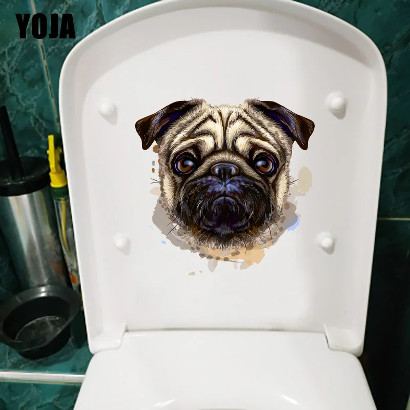 YOJA 23.6×23.7CM Painted Pug Portrait Bathroom Toilet Stickers Cartoon Home Room Wall Decals T1-3118