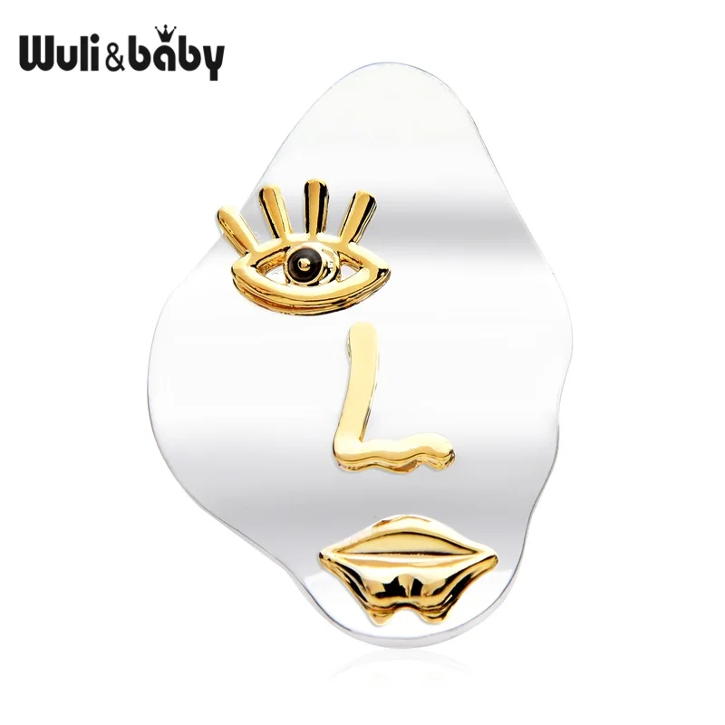 Wuli&baby Beauty Eye Mouth Face Brooches Women Metal Figure Office Casual Brooch Pins Gifts