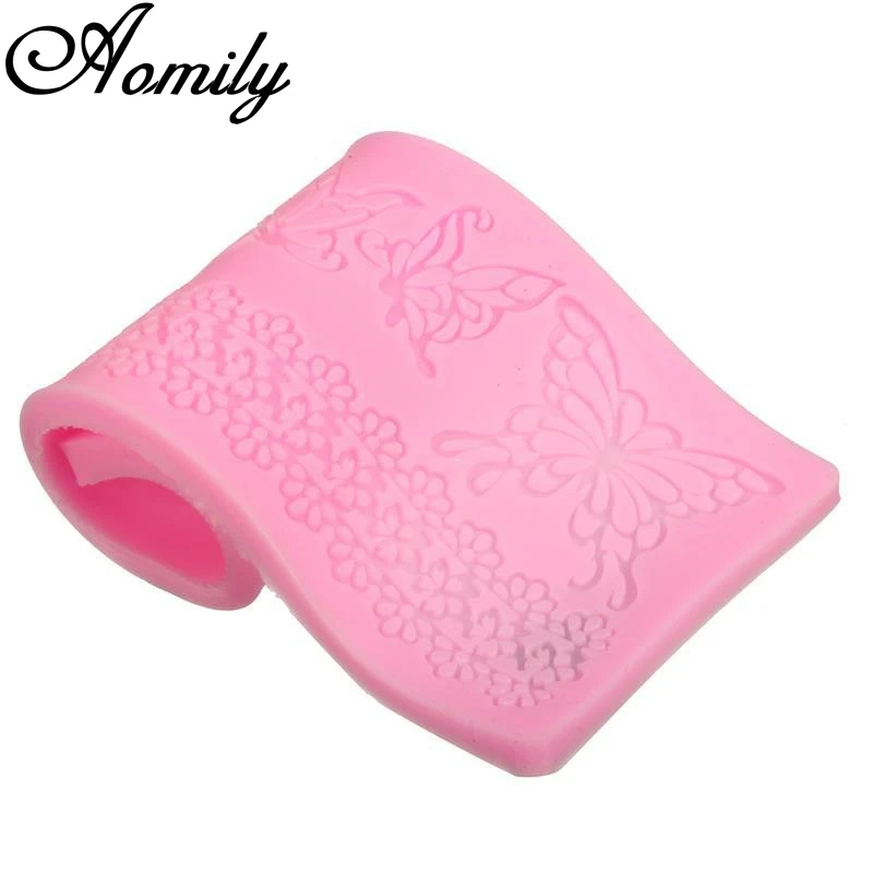 Aomily Butterfly Lace Silicone Mold Wedding Cake Beautiful Flower Lace Fondant Mold Mousse Sugar Craft Icing Mat Pad Pastry Tool