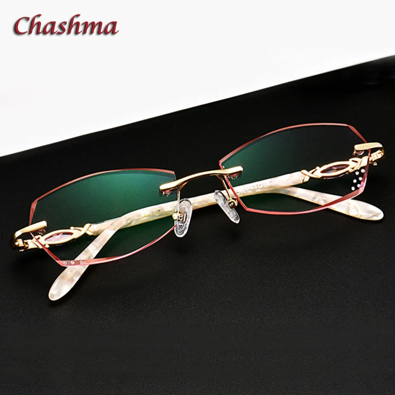 

Glasses Women Eyeglasses Frames Rimless Colored Prescription Glass Diamonds Trimmed Anti Blue Ray Anti Resistance Lens