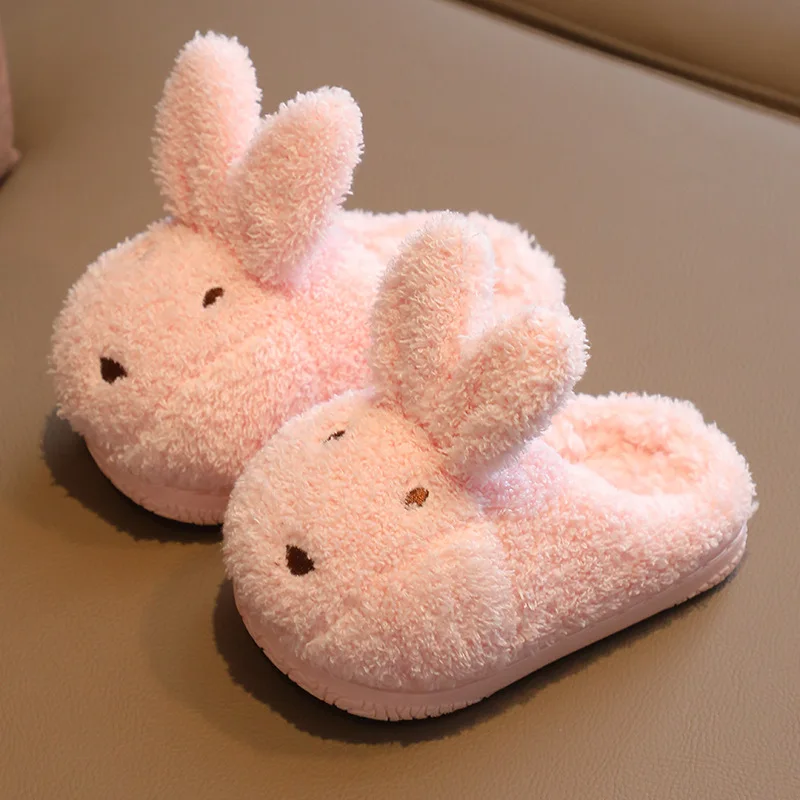 Baby Girls Cotton Slippers 2021 New Winter Children\'s Cute Rabbit Plush Slippers Boys Home Indoor Shoes Furry Kids Slippers