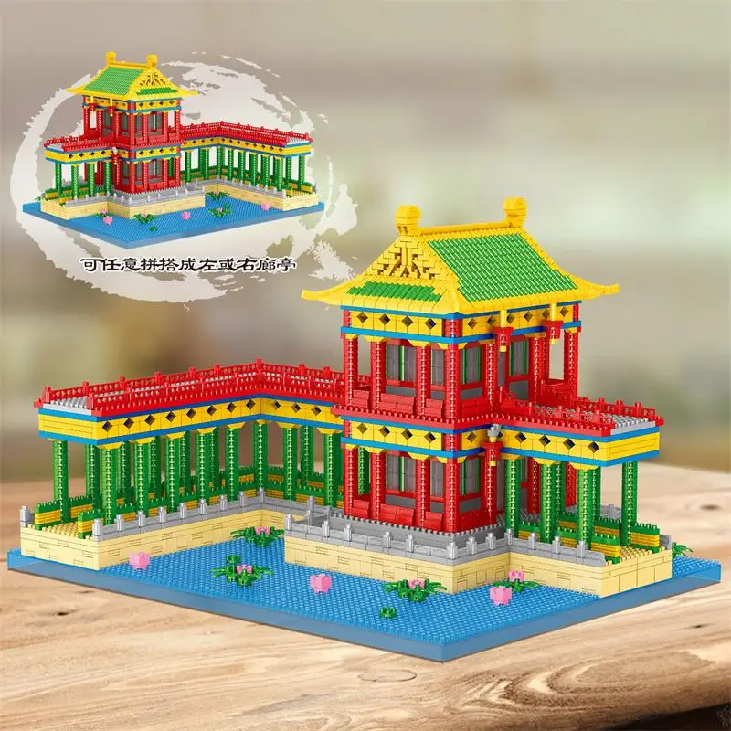 LEZI Mini Blocks สร้างสรรค์ Royal Garden จีนปราสาทอิฐ Palace ของเล่นสำหรับของขวัญเด็กผู้หญิงปัจจุบัน8207