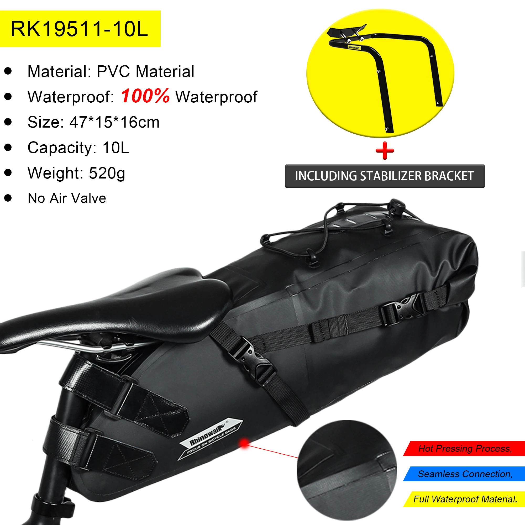 Rhinowalk 自転車サドルバッグ 5〜13L 防水 ブラケット付き