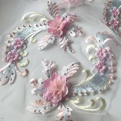 1 piece DIY lace craft Bronzing flower beaded mesh embroidery cloth patch lace decoration accessories