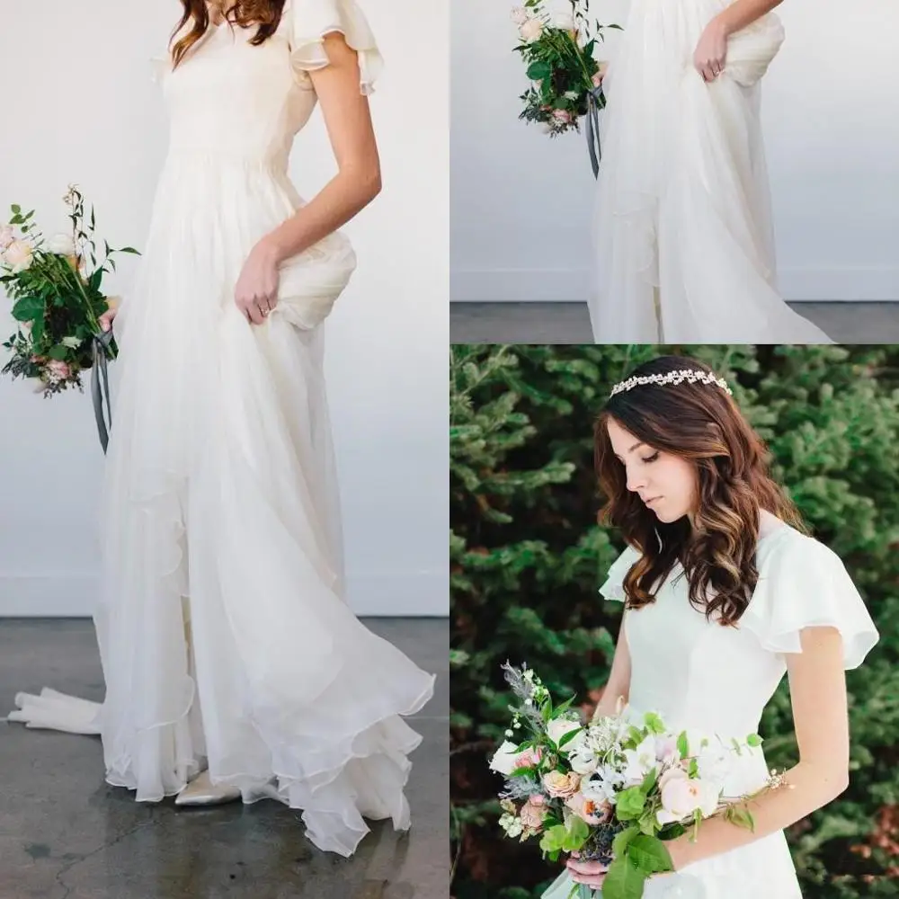 Vestido De novia blanco De gasa, traje bohemio De tul largo, línea A, sencillo, para fiesta De boda, playa, Verano