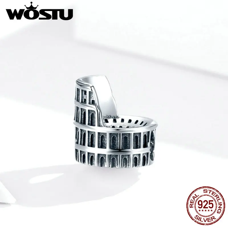 WOSTU New Real 925 Sterling Silver Charm Rome Colosseum Beads fit Charm Bracelet Necklace Jewelry Travel Gift CQC1543