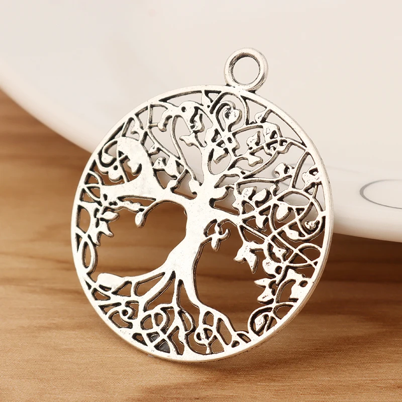 

10 Pieces Tibetan Silver Large 2 Sided Tree Life Round Charms Pendants for DIY Bracelet Necklace Jewellery Making Accessories